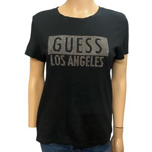 Y2K Guess Bling Logo Tshirt Rhinestone Sparkly Short Sleeve Mcbling Black